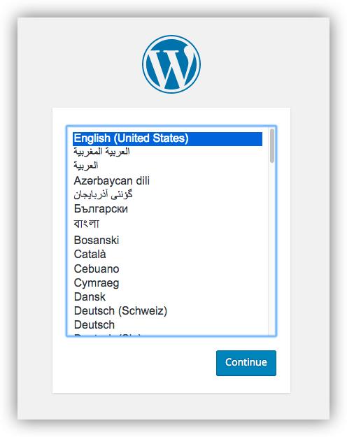 Choose language for WordPress install