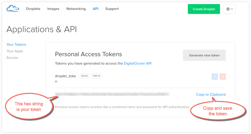 Copy and save personal access token