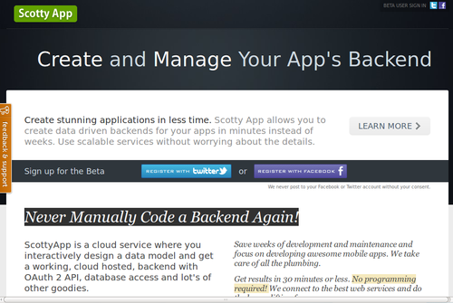 Scotty App allows you to create data driven backends for your apps in minutes instead of weeks.