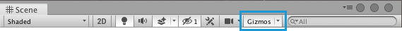 The Gizmos button in the Scene view