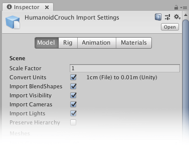 Model Import Settings Window