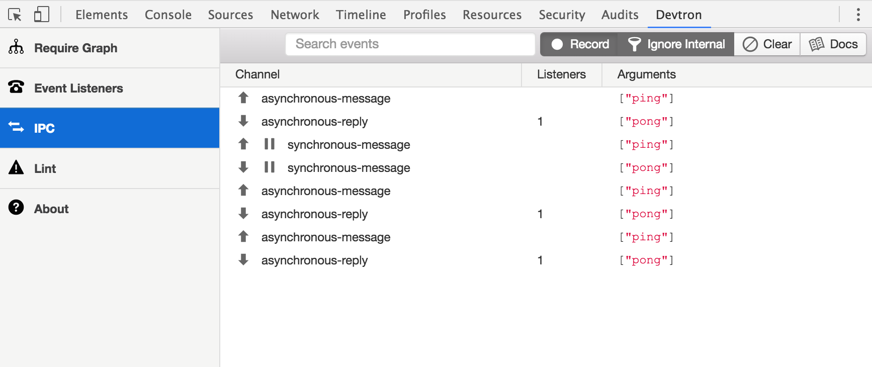 Screenshot of Devtron IPC Monitor